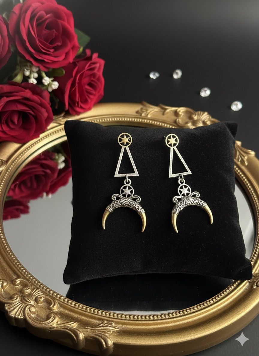 Half Moon Dangler Earrings | Bohemian Gothic Celestial Jewelry