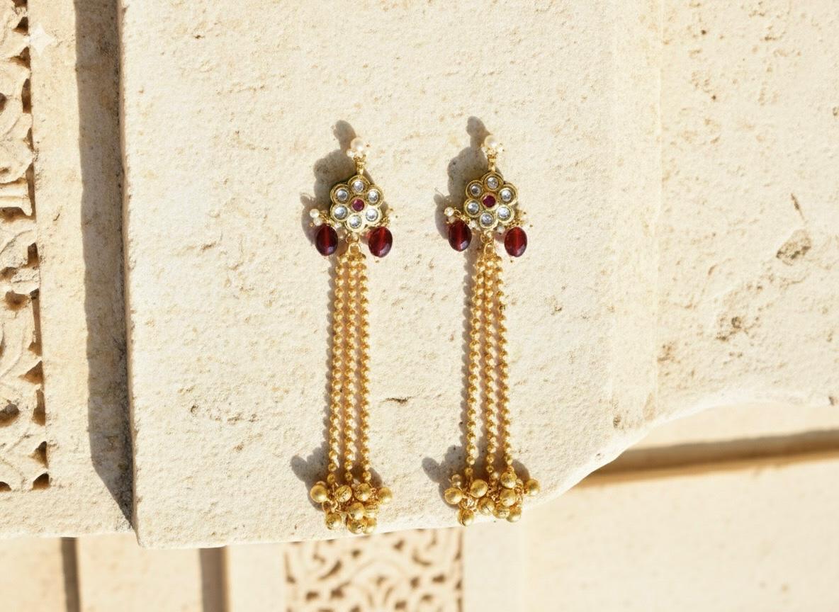 Kundan Latkan Dangler Earrings: Gold Plated Chains & Pearl Drops by Manikundala