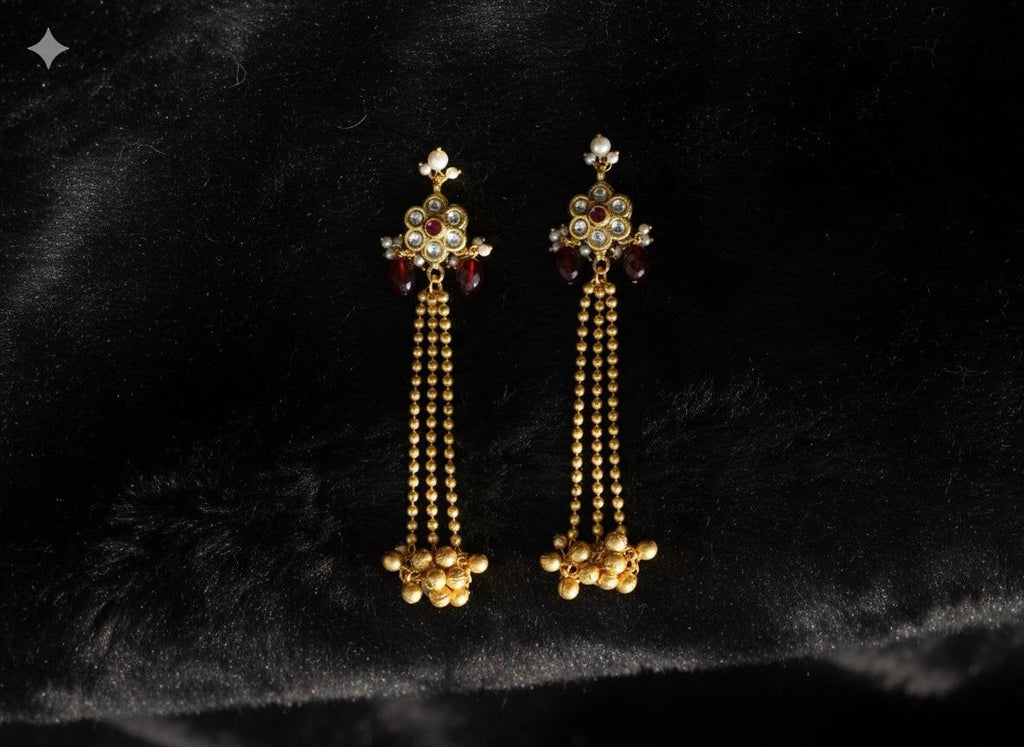 Kundan Latkan Dangler Earrings: Gold Plated Chains & Pearl Drops by Manikundala