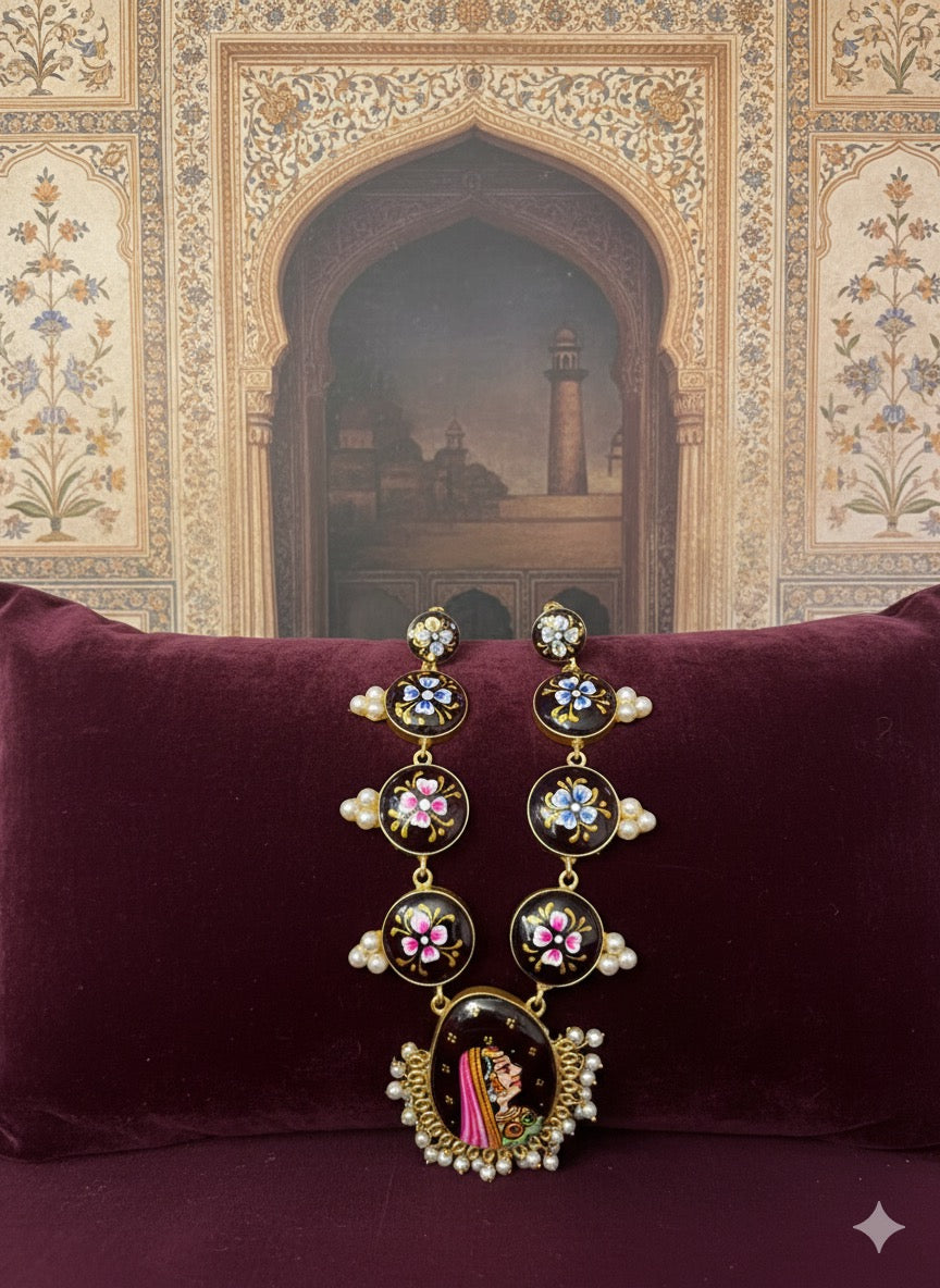 Hand-Painted Meenakari Painting Necklace – Traditional Indian Art Statement Set