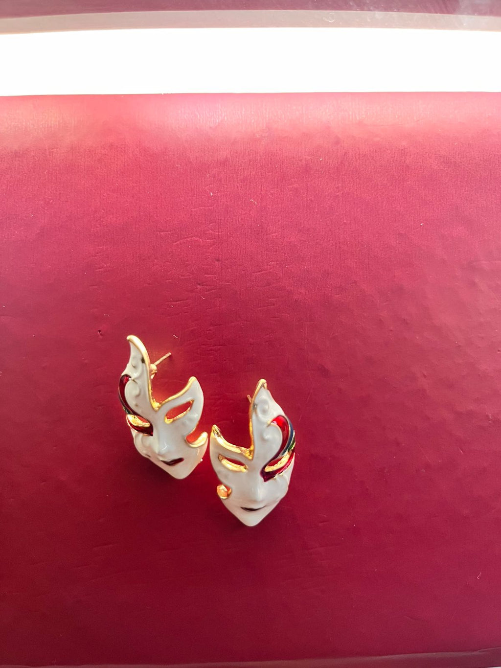 🎭 Venetian Mask Enamel Stud Earrings | Whimsical Gold-Toned Jewelry