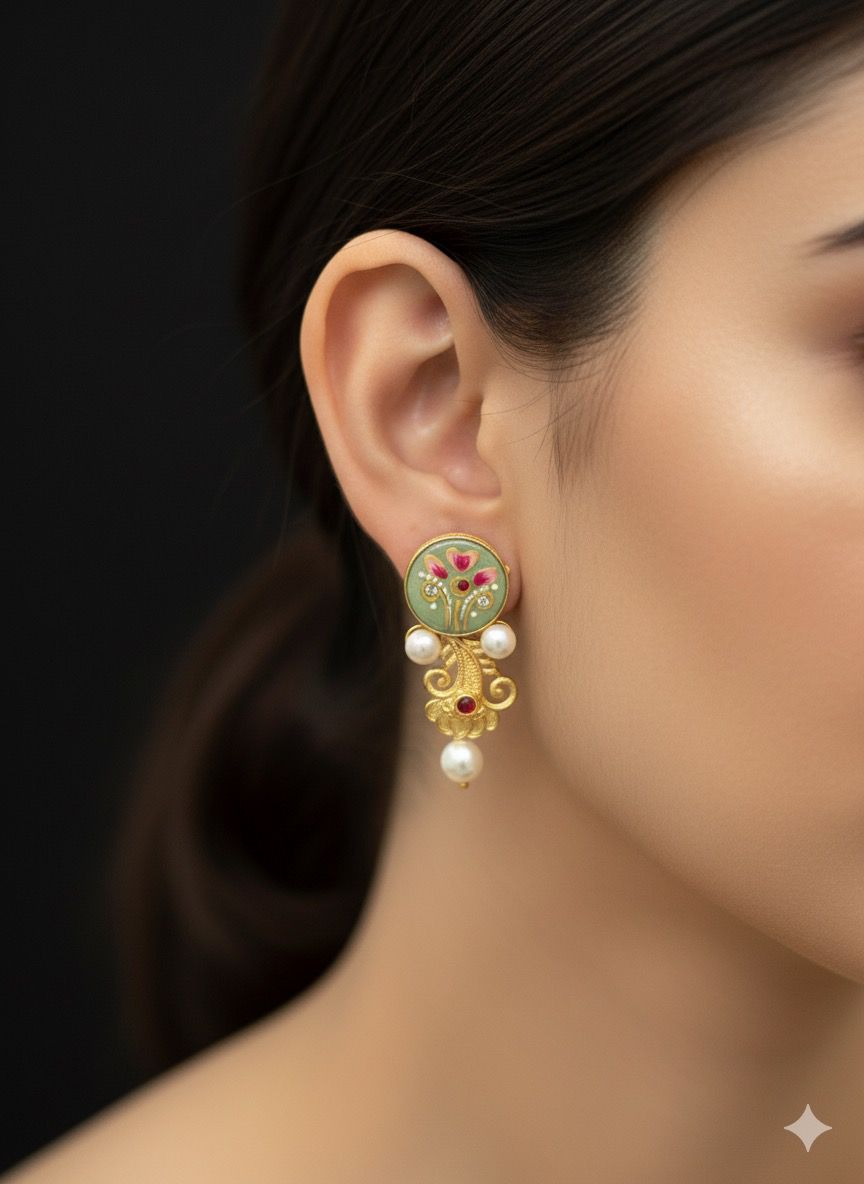 Mini Meenakari Dangler Earrings | Traditional Enamel & Kundan Drops