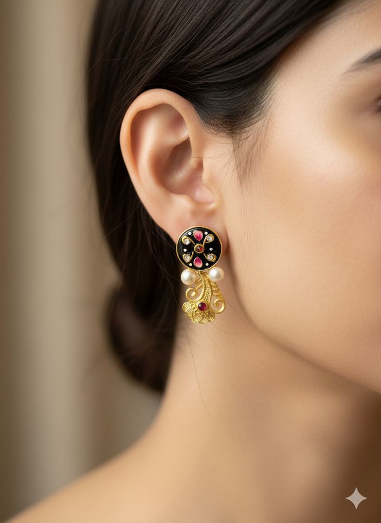 Mini Meenakari Dangler Earrings | Traditional Enamel & Kundan Drops