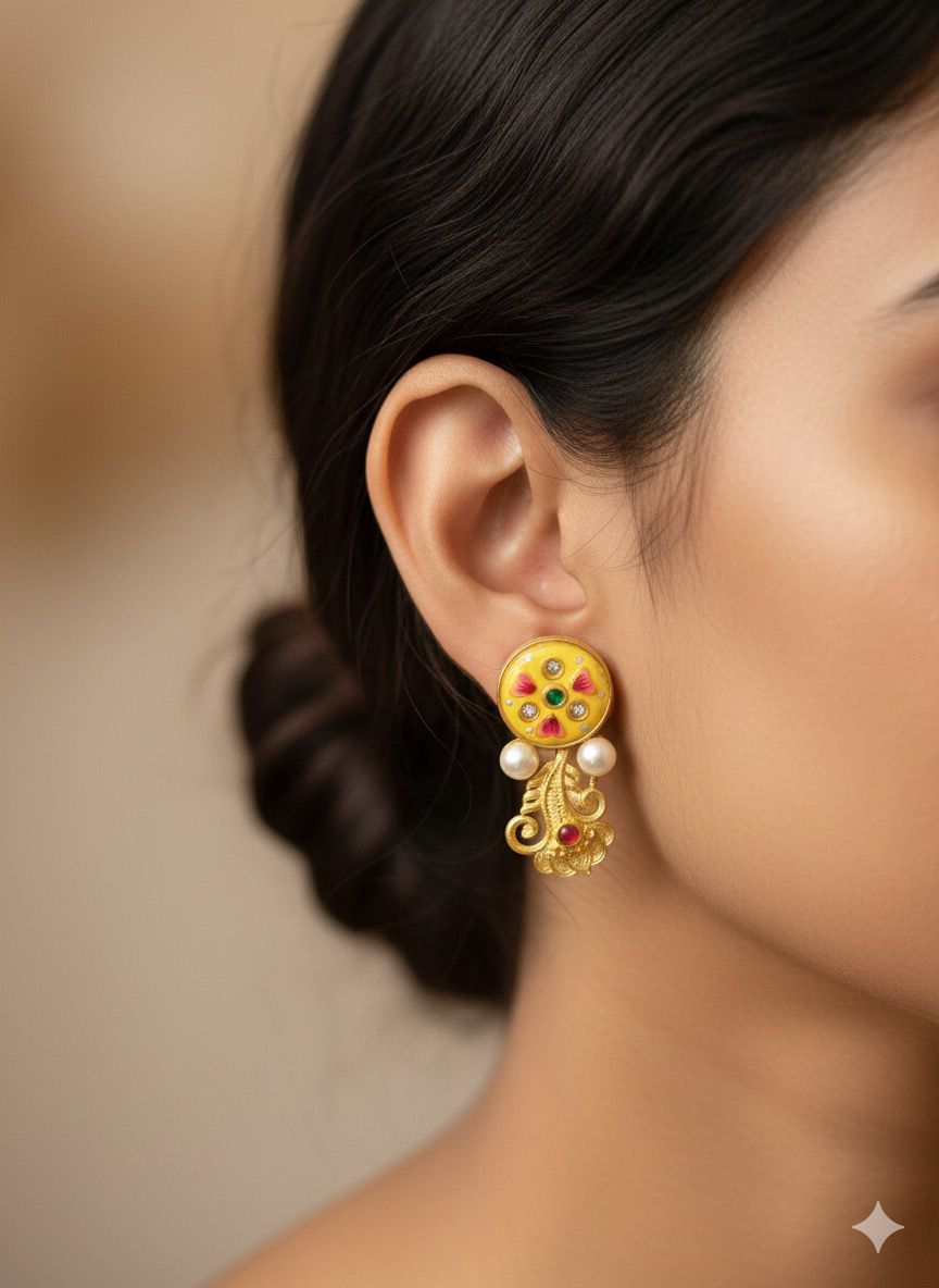 Mini Meenakari Dangler Earrings | Traditional Enamel & Kundan Drops