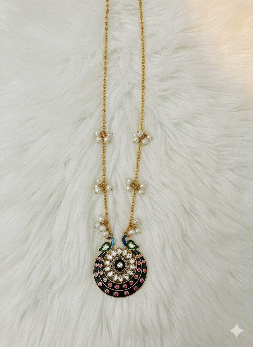 Peahen Pendant Necklace – Handcrafted Meenakari Peacock Statement Jewelry