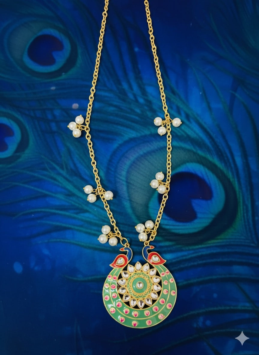 Peahen Pendant Necklace – Handcrafted Meenakari Peacock Statement Jewelry