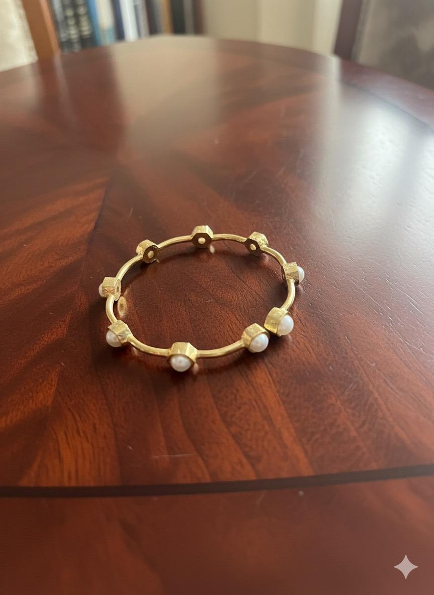 Pearl Kada Bracelet – Minimalist Gold Plated Open Cuff with Faux Pearls | Manikundala