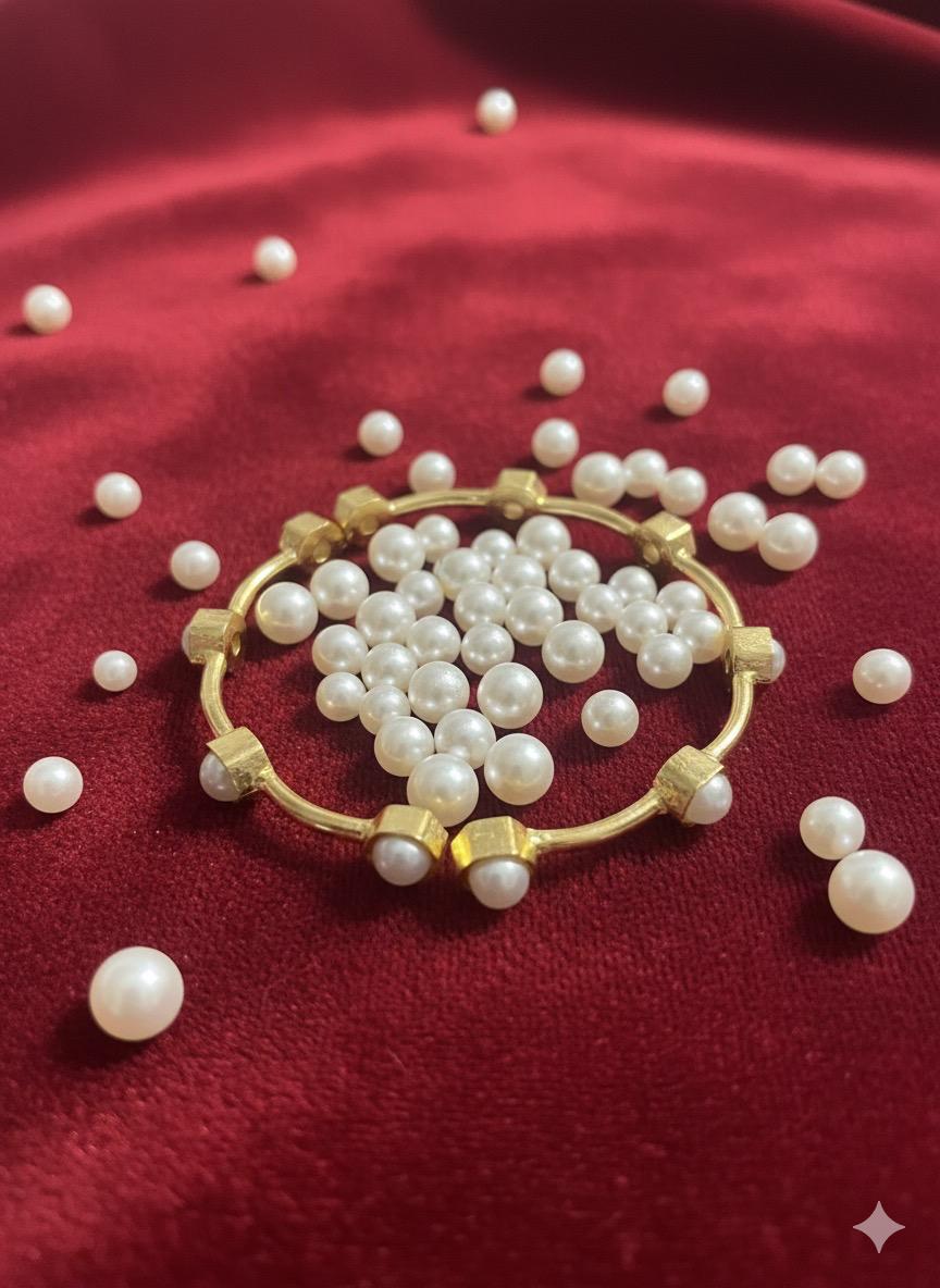 Pearl Kada Bracelet – Minimalist Gold Plated Open Cuff with Faux Pearls | Manikundala