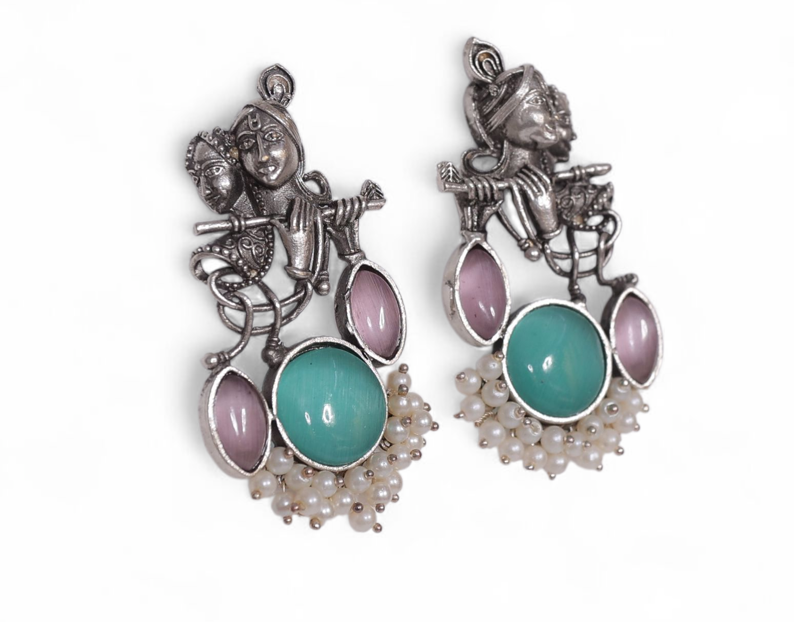 Radha Krishna Rass Earrings – Divine Art-Inspired Temple Jewelry by Manikundala